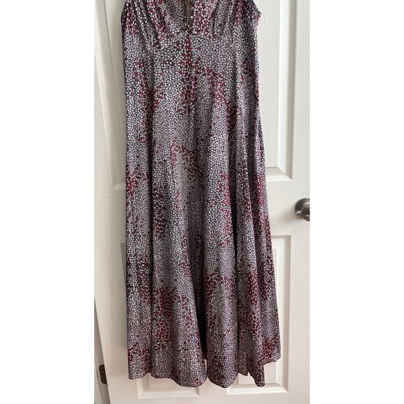 K STUDIO Vintage 90s Y2K Floral Ditzy Print Leather Tie Maxi Dress - Picture 9 of 15